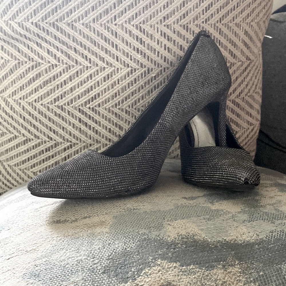 Stylish black with silver Jennifer Lopez 3 inch heels